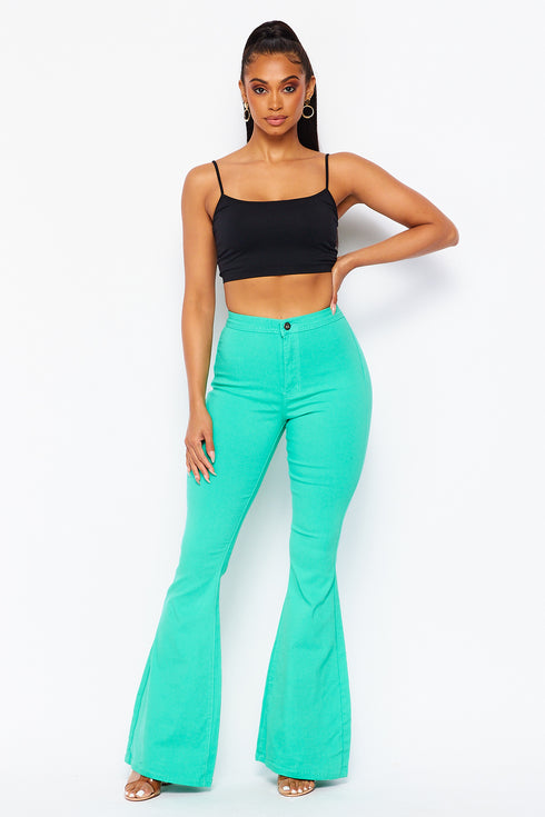 High Waisted Stretchy Bell Bottom Jeans - Mint - SohoGirl.com